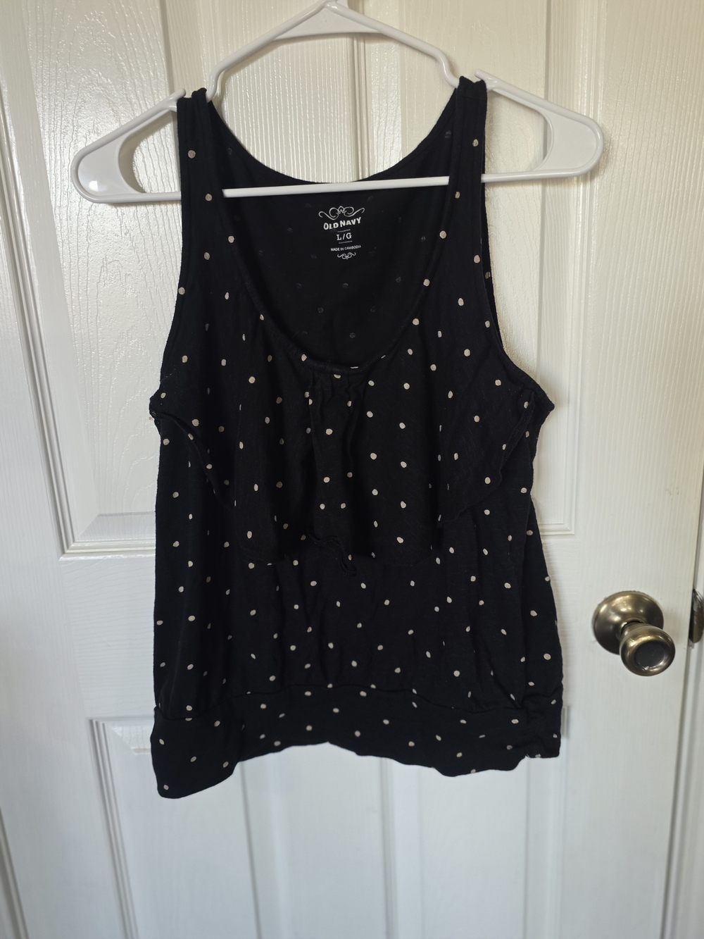 Old Navy Black Polka Dot Ruffle Tank Top